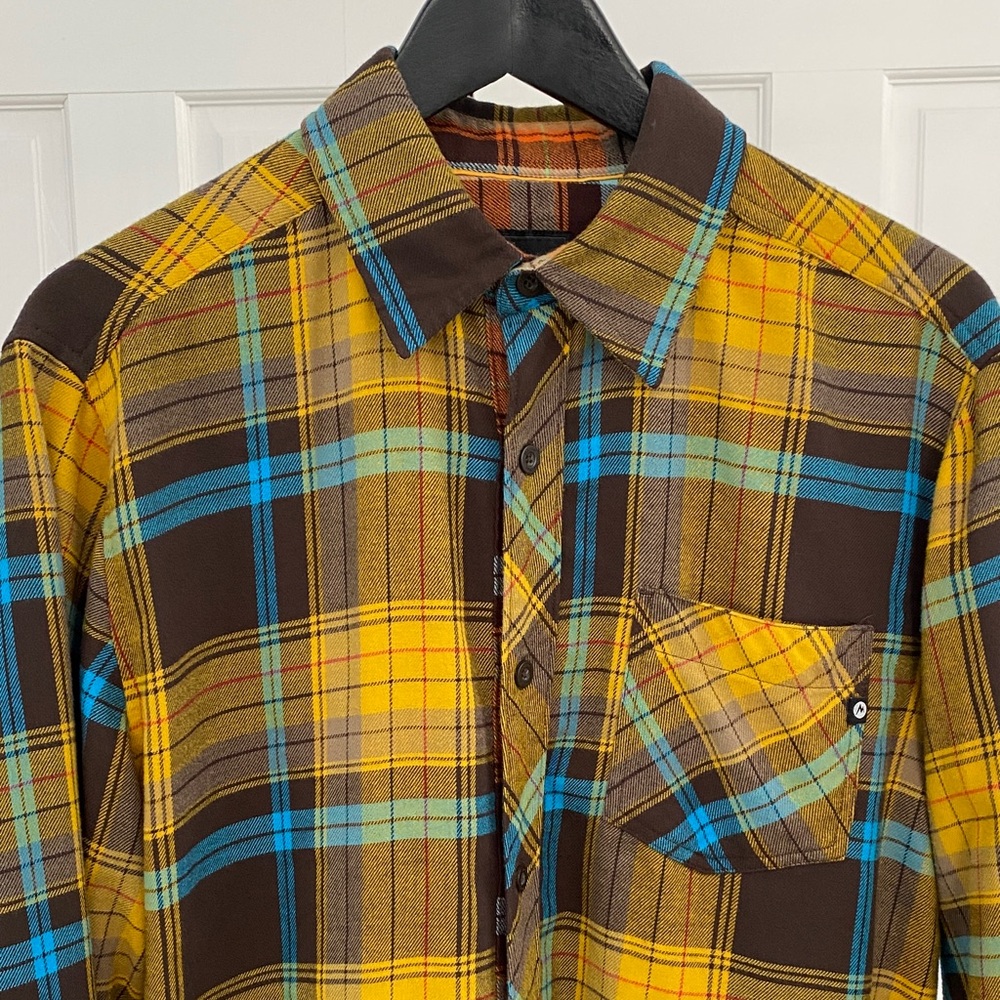 Marmot / Men’s Plaid Shirt / Yellow, Brown, Blue / Medium